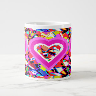 Glowing love hearts on a mosaic pattern large coffee mug