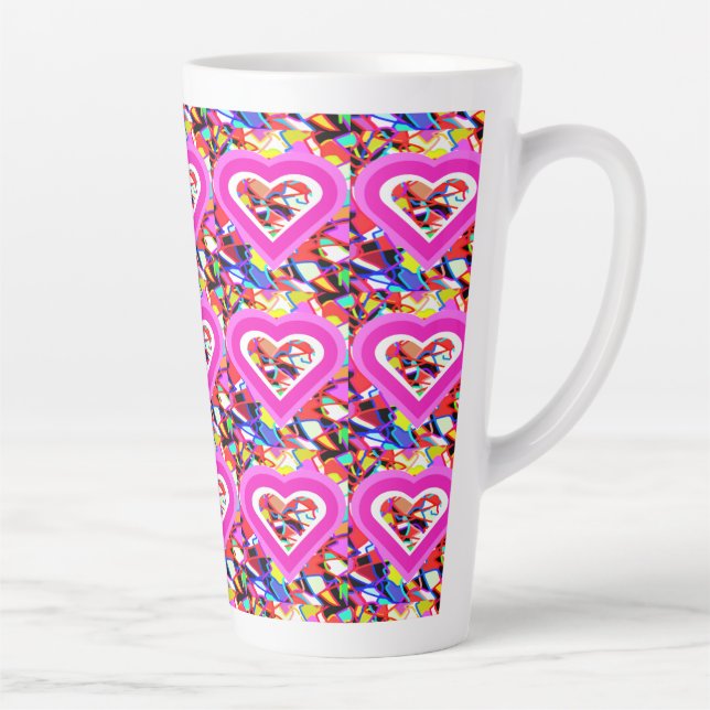 Glowing love hearts on a mosaic pattern latte mug (Right)