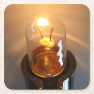 Glowing Low Voltage Light Bulb Square Paper Coaster