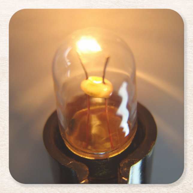 Glowing Low Voltage Light Bulb Square Paper Coaster (Front)
