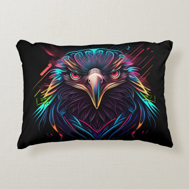Glowing Luminous Neon Eagle Artistic Decorative Cushion (Front)