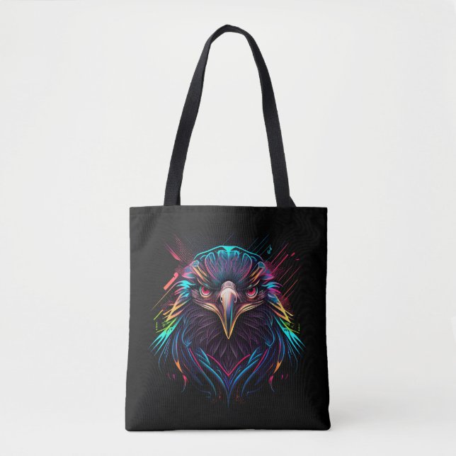 Glowing Luminous Neon Eagle Artistic Tote Bag (Front)