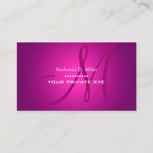 Glowing Magenta Monogram Business Card (Front)