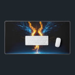 Glowing Magic Fire Ring Blue Orange Gaming Desk Mat<br><div class="desc">Dominate your gaming setup or workspace with a desk mat that radiates pure, epic elemental power. This massive horizontal canvas flawlessly showcases a spectacular, glowing magical ring formed by the intense collision of vibrant blue energy and fierce orange flames. The dynamic fire spreads outward like wings across the pure black...</div>