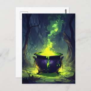 Glowing Magic Potion Cauldron Halloween Postcard