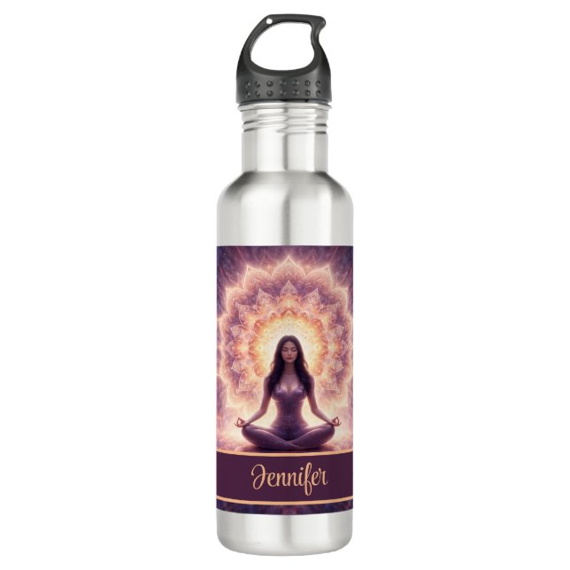 Glowing Mandala Meditation Woman Custom Name       710 Ml Water Bottle (Front)