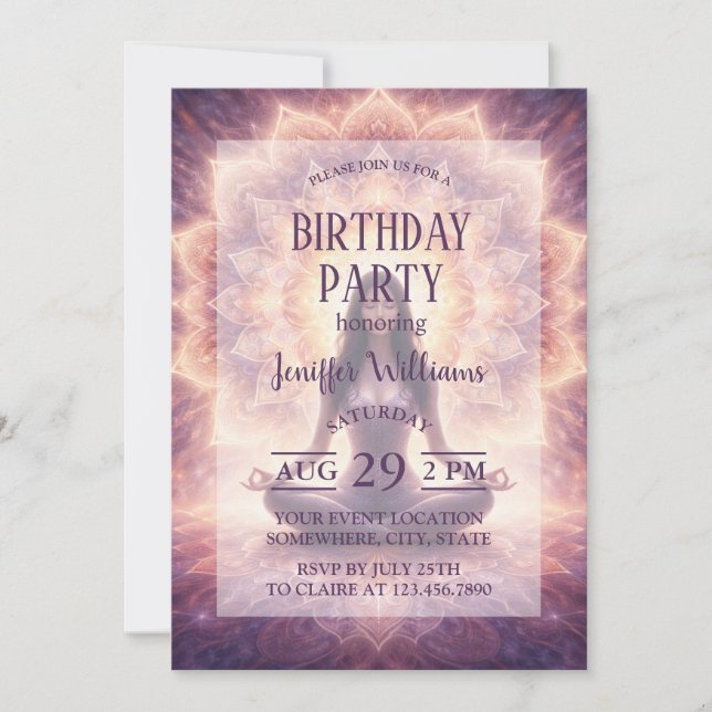 Glowing Mandala Meditation Woman Custom Name       Invitation (Front)