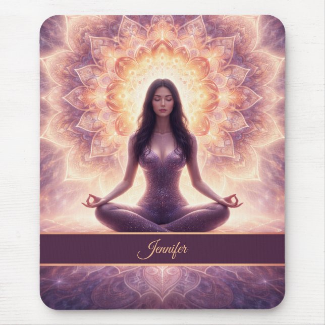 Glowing Mandala Meditation Woman Custom Name       Mouse Pad (Front)