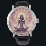 Glowing Mandala Meditation Woman Watch<br><div class="desc">Glowing Mandala Meditation Woman Custom Name                                  

 

 

 

, mandala meditation art, 

meditating girl design, 

positivity mindfulness decor, 

yoga zen artwork, 

golden mandala lotus, 

custom script name, 

personalized spiritual gift, 

gift for her, 

boho chic modern, 

popular yoga aesthetic, </div>