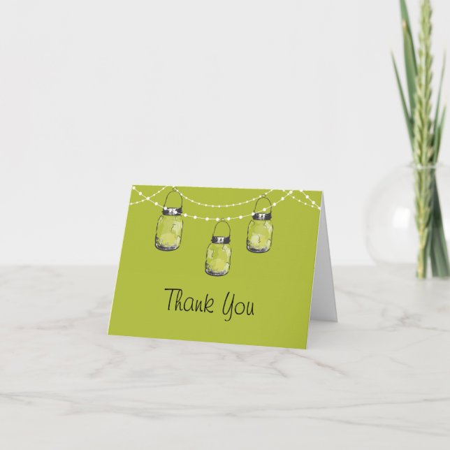 Glowing Mason Jars on a String of Lights Thank You Card (Front)