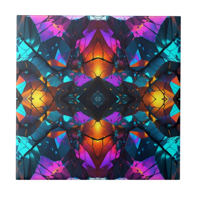 Glowing Mineral Rock Formations Ceramic Tile (Front)
