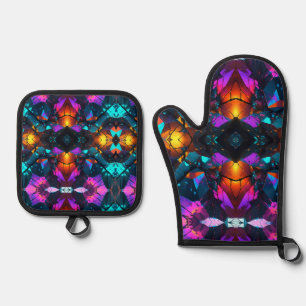Glowing Mineral Rock Formations Oven Mitt & Pot Holder Set