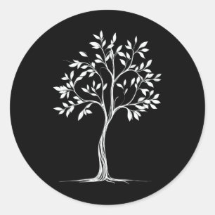 Glowing Minimalist Single-line Tree Drawing Sticke Classic Round Sticker