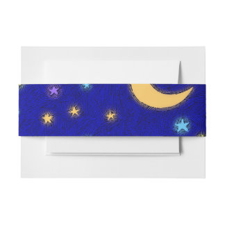 Glowing Moon and Stars Etching Pattern Bands Invitation Belly Band