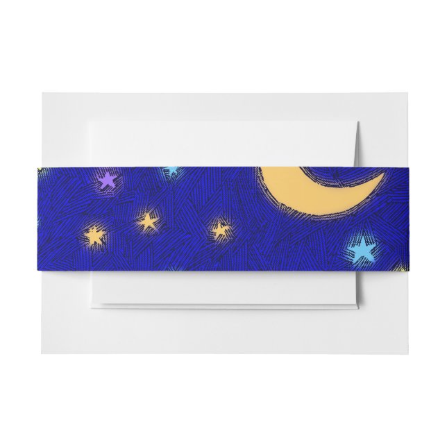 Glowing Moon and Stars Etching Pattern Bands Invitation Belly Band (Front Example)
