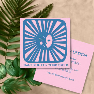 Glowing Moon Charming Blue Pink Order Thank You Square Business Card
