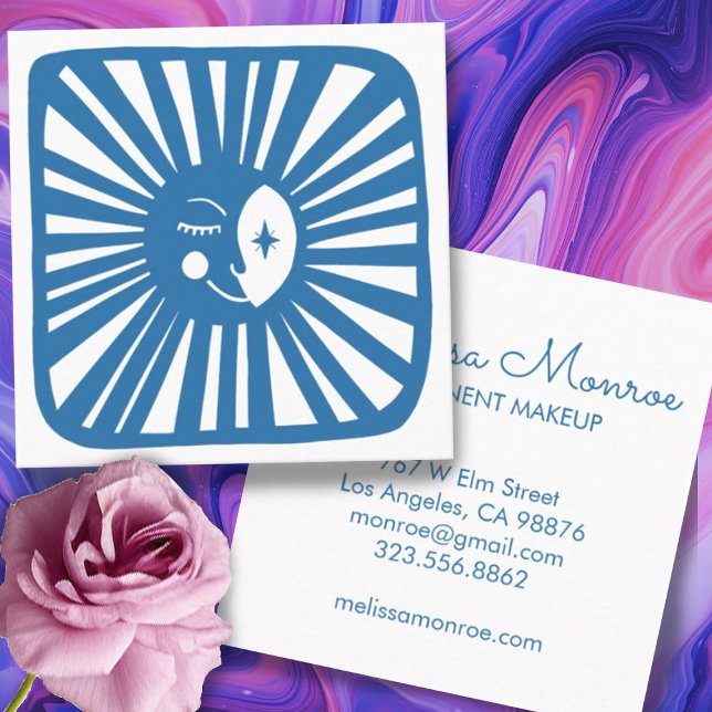 Glowing Moon Cute and Charming Blue Moonbeam Square Business Card (Creator Uploaded)