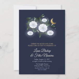 Glowing Moonflowers and Crescent Moon Wedding Invitation