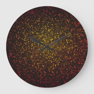 Glowing mosaic, dark yellow-red background. large clock