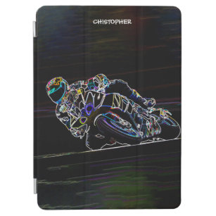 Glowing Motorcycle Rider Circle Racing Sketch iPad Air Cover