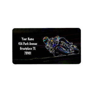 Glowing Motorcycle Rider Circle Racing Sketch Label