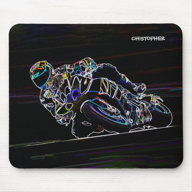 Glowing Motorcycle Rider Circle Racing Sketch Mouse Pad (Front)