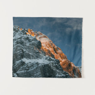 Glowing mountain at sunset tapestry
