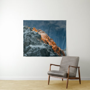 Glowing mountain at sunset tapestry