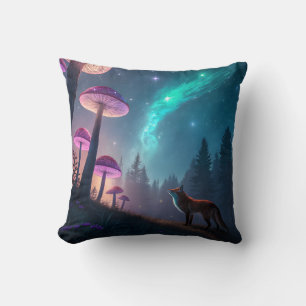Glowing Mushroom Forest Fox Fantasy Art Cushion