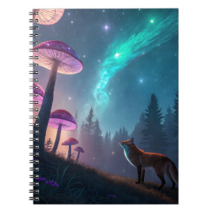 Glowing Mushroom Forest Fox Fantasy Art Notebook