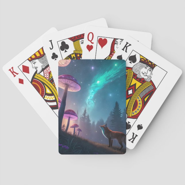 Glowing Mushroom Forest Fox Fantasy Art Playing Cards (Back)