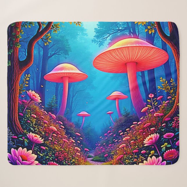 Glowing Mushroom Magic Sherpa Blanket (Front (Horizontal))