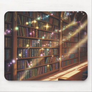 Glowing Mystic Library Shelves Anime Mousepad
