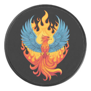 Glowing mythological Fantasy Phoenix Bird Hockey Puck