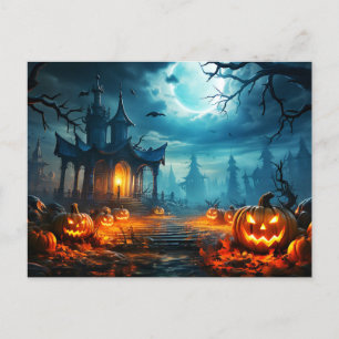Glowing Nefarious Halloween Pumpkin Postcard