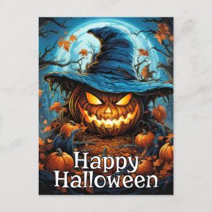 Glowing Nefarious Happy Halloween Pumpkin Postcard