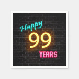 glowing neon 99 sign on brick wall napkin