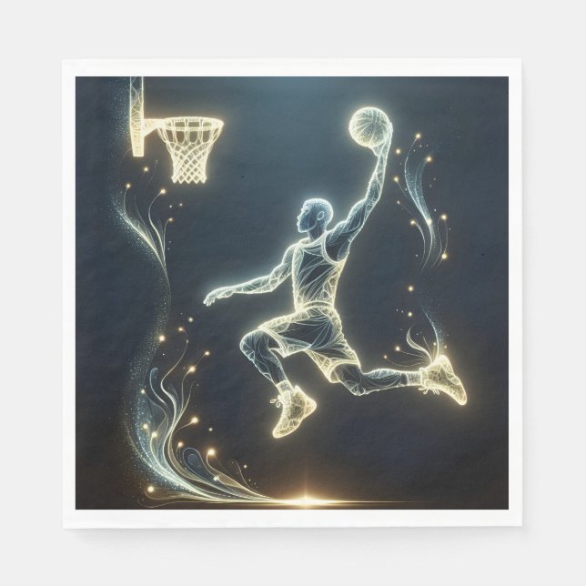 Glowing Neon Basketball Player  Napkin (Front)