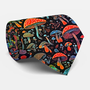 Glowing Neon Bioluminescent Mushrooms Tie