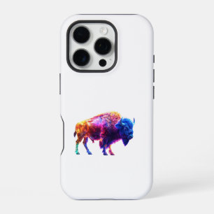 Glowing Neon Bison – Futuristic Wildlife Art with iPhone 16 Pro Case