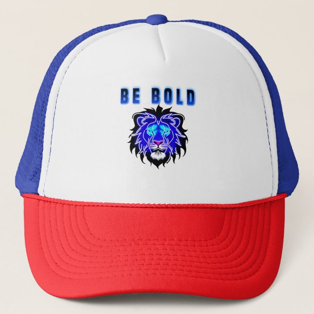 Glowing Neon Blue Lion Head Trucker Hat (Front)