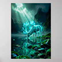 Glowing Neon Cyan Ethereal Spirit Stag Fantasy