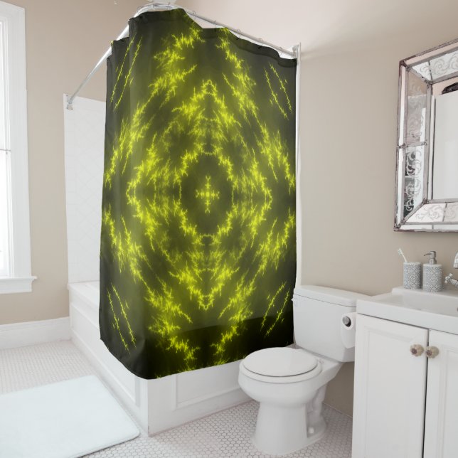 Glowing Neon Electric Thunder Bolts Shower Curtain (In Situ)