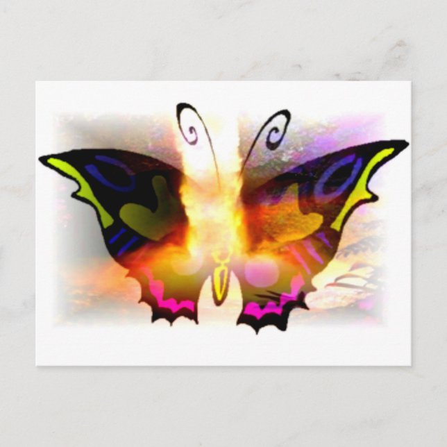 Glowing Neon Fire Butterfly Postcard (Front)