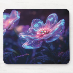 "Glowing Neon Flowers – Enchanting Cosmic Florals Mouse Pad
