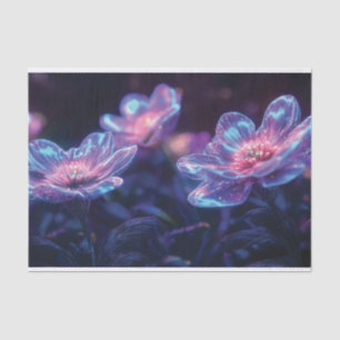 "Glowing Neon Flowers – Enchanting Cosmic Florals Tissue Paper