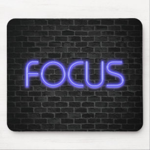 glowing neon Focus text on brick Mouse Pad