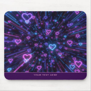 Glowing Neon Heart Galaxy Cosmic Love Burst Mouse Pad