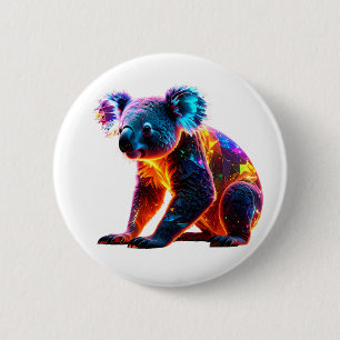 Glowing Neon Koala – Vibrant Fantasy Wildlife Art 6 Cm Round Badge