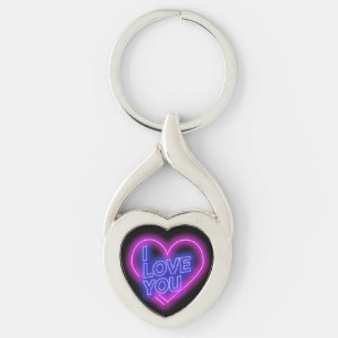 Glowing Neon Look Pink Blue Valentine Heart Key Ring